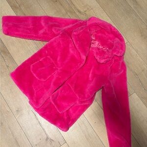 pink faux fur coat